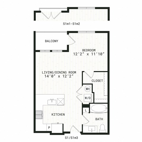 Floor plan for studio, 1 bath, 604 sqft